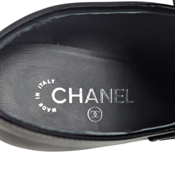 Chanel pointed toe loafers black leather chunky heel interlocking CC logo 36C - Picture 8 of 14